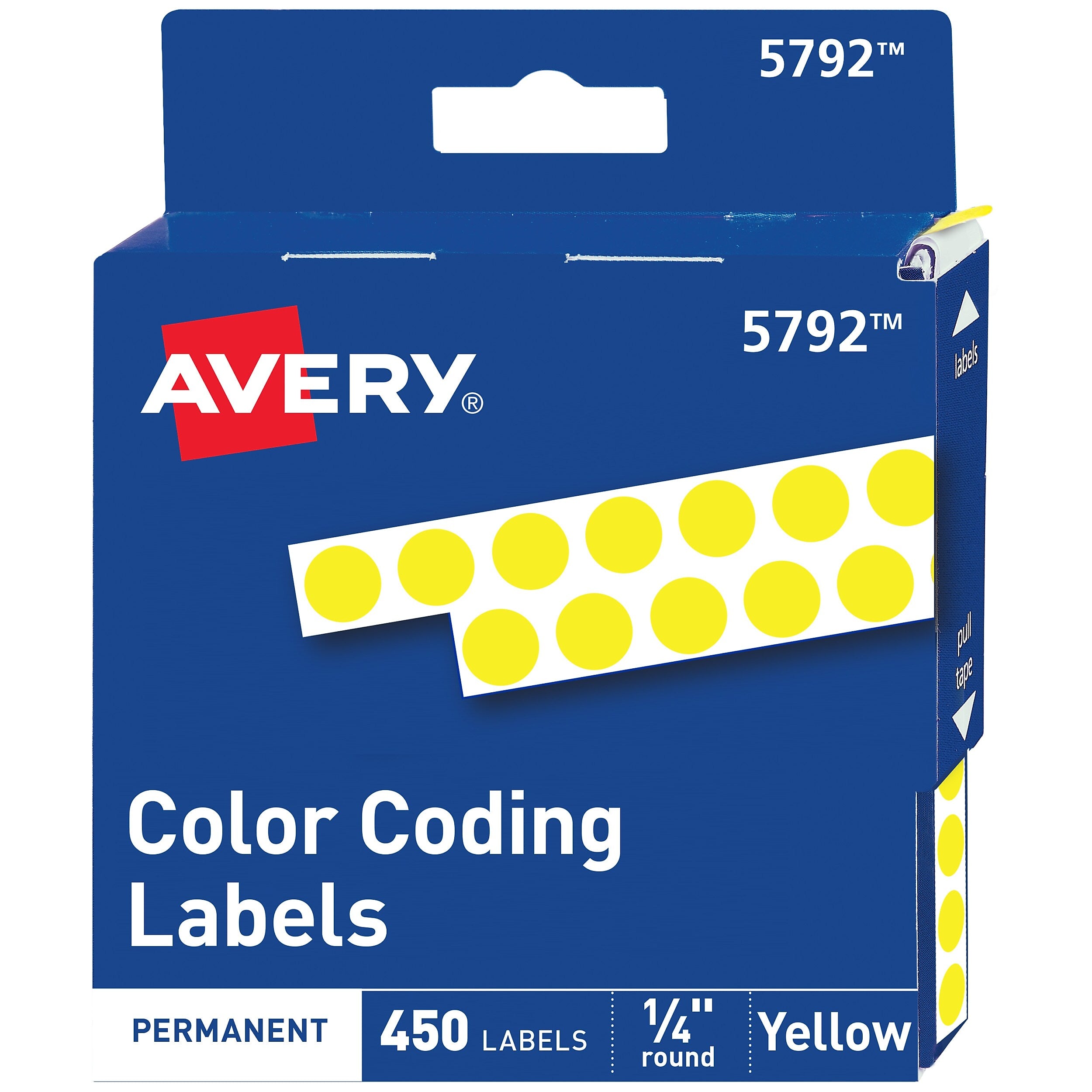 Avery Hand Written Color Coding Labels, 1/4" Dia., Yellow, 450/Sheet, 1 Sheet/Pack