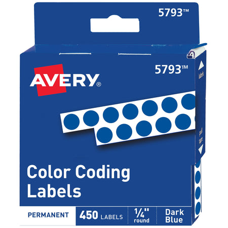 Avery Hand Written Identification & Color Coding Labels, 1/4" Dia., Dark Blue, 450/Pack