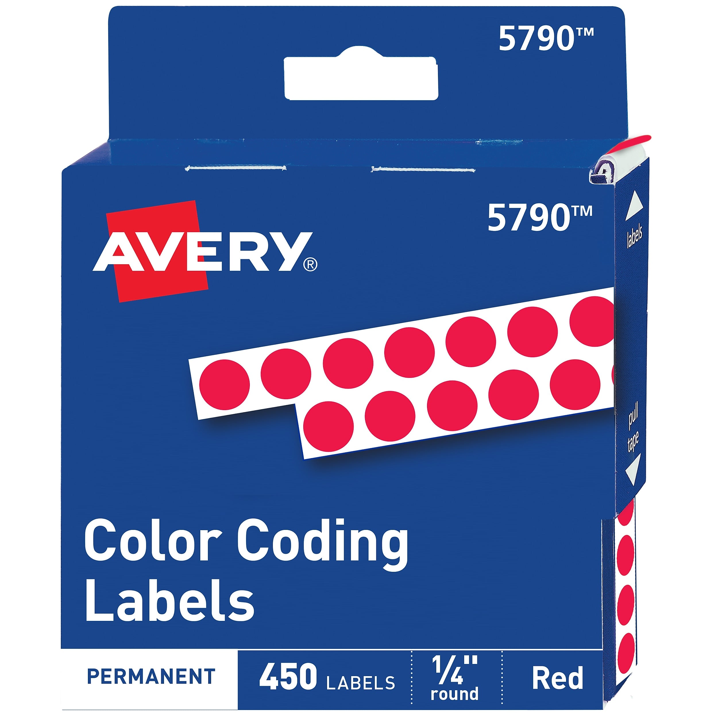 Avery Hand Written Identification & Color Coding Labels, 1/4" Dia., Red, 450/Pack