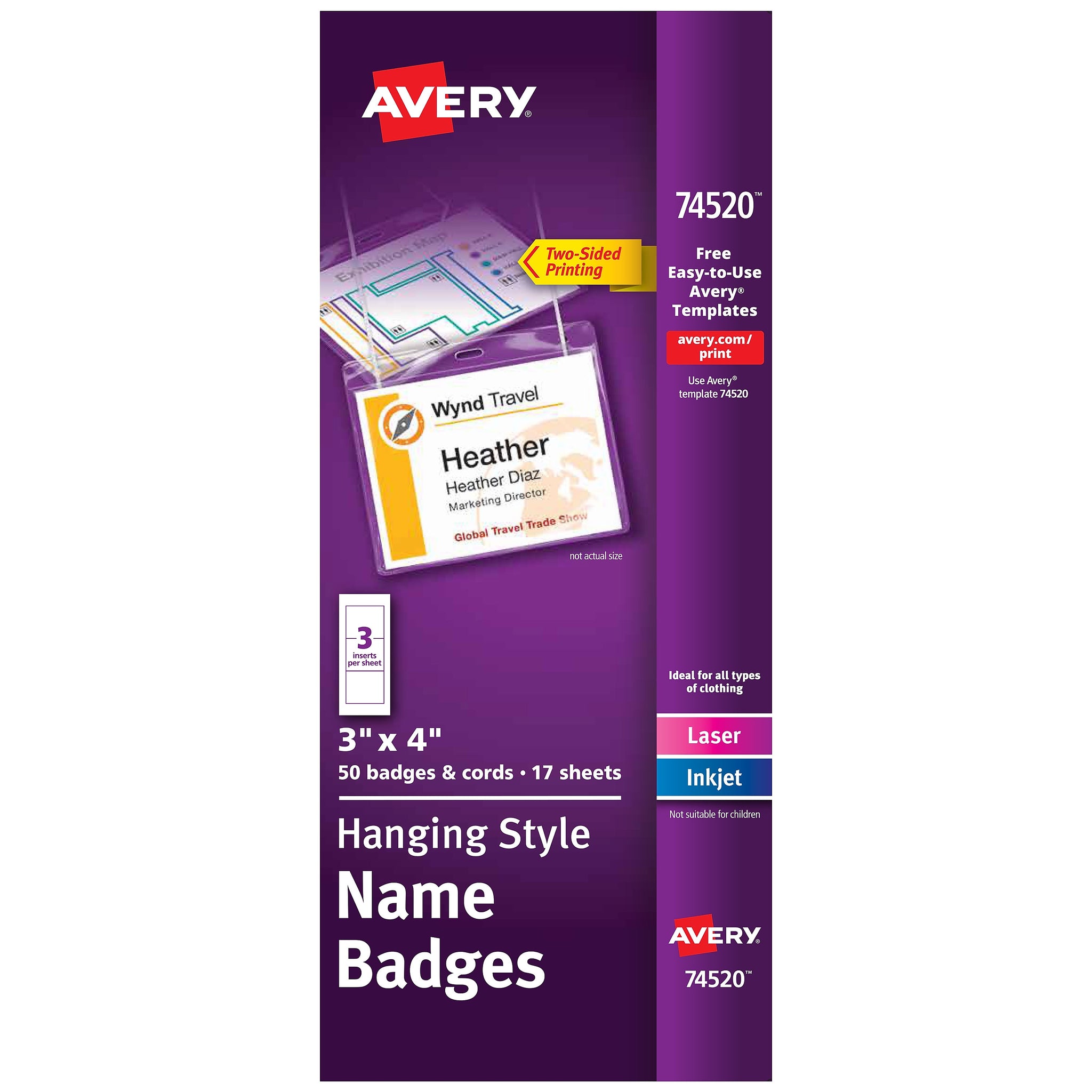 Avery Hanging Style Laser/Inkjet Name Badge Kit, 3