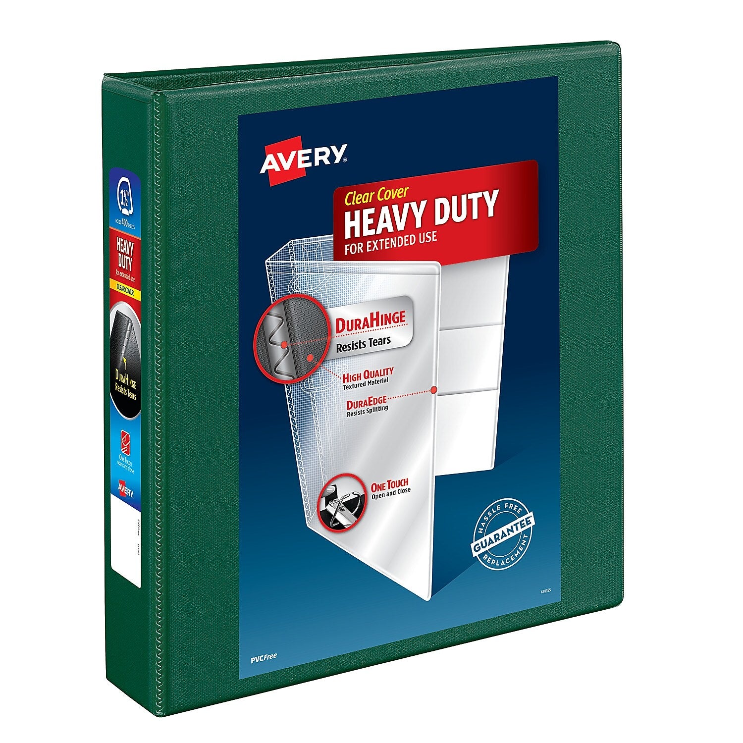 Avery Heavy Duty 1 1/2" 3-Ring View Binders, D-Ring, Green