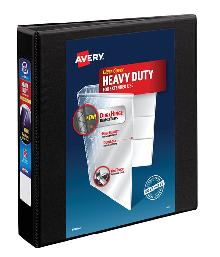 Avery Heavy Duty 1 1/2" 3-Ring View Binders, One Touch EZD Ring, Black