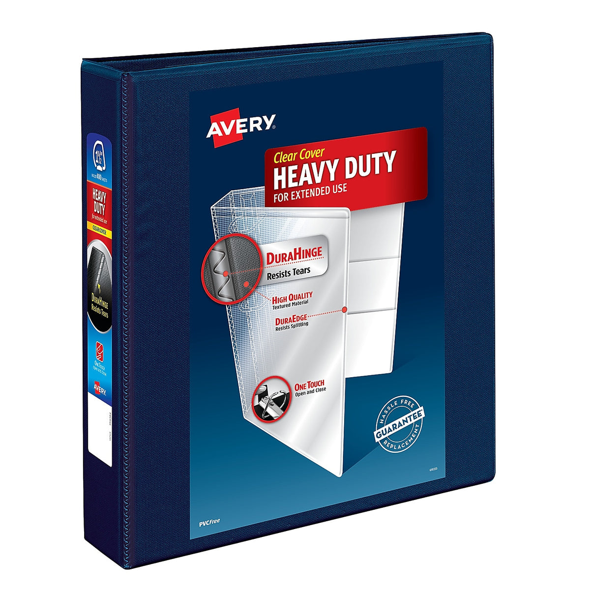 Avery Heavy Duty 1 1/2" 3-Ring View Binders, One Touch EZD Ring, Navy Blue