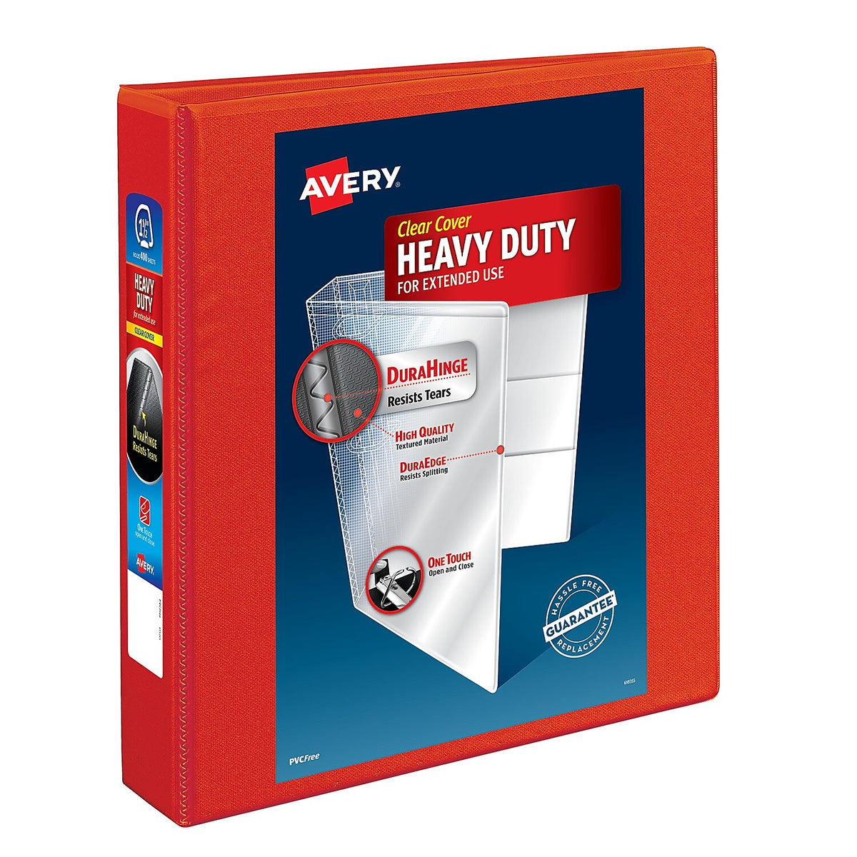 Avery Heavy Duty 1 1/2" 3-Ring View Binders, One Touch EZD Ring, Red