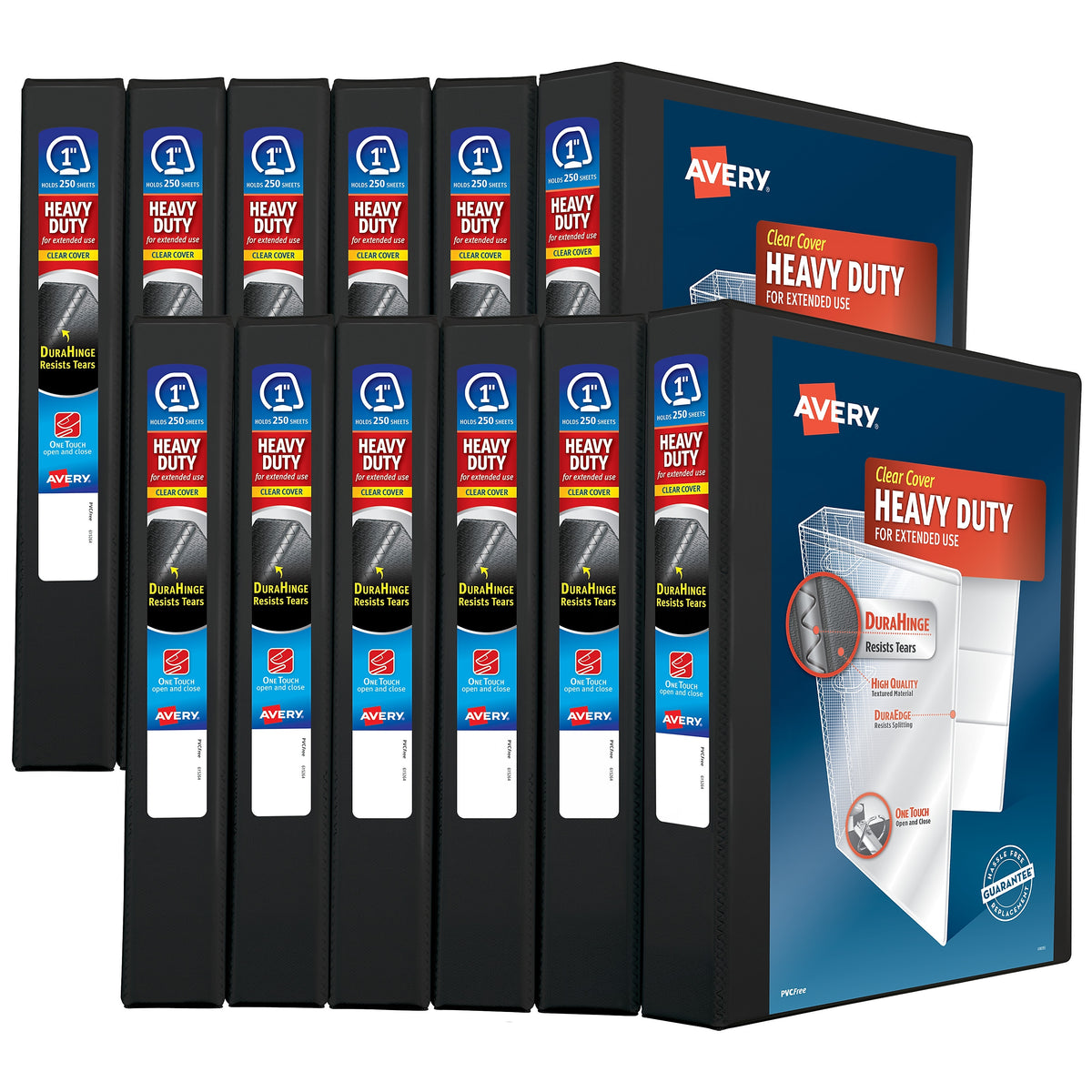 Avery Heavy Duty 1" 3-Ring View Binders, One Touch EZD Ring, Black 12/Pack