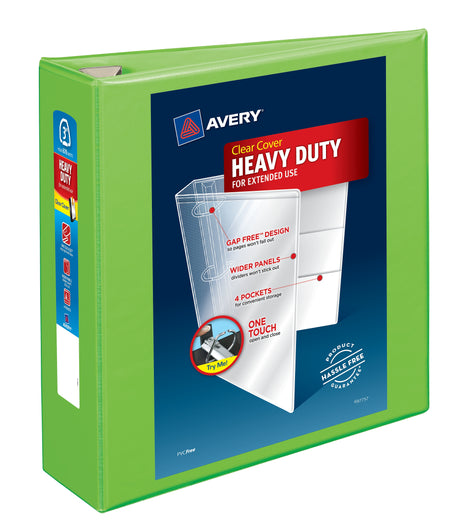 Avery Heavy Duty 3" 3-Ring View Binders, D-Ring, Chartreuse