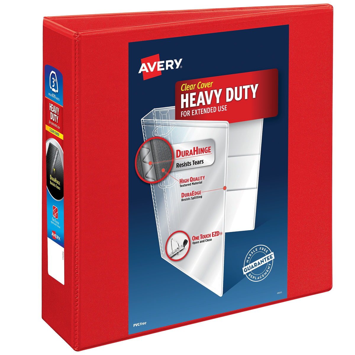 Avery Heavy Duty 3" 3-Ring View Binders, D-Ring, Red