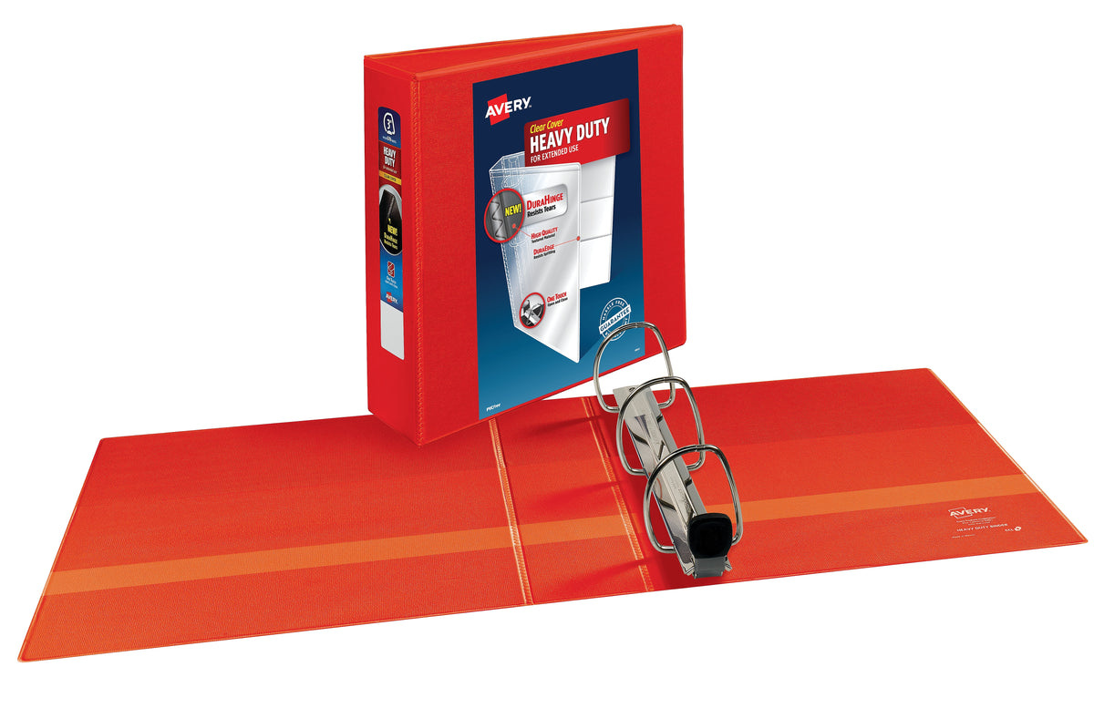 Avery Heavy Duty 3" 3-Ring View Binders, D-Ring, Red