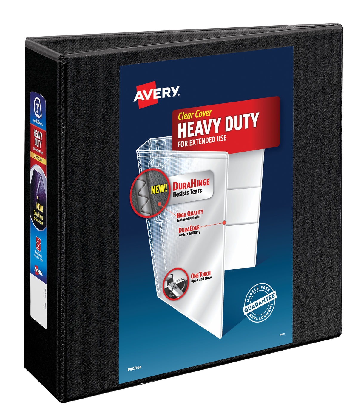 Avery Heavy Duty 3" 3-Ring View Binders, One Touch EZD Ring, Black