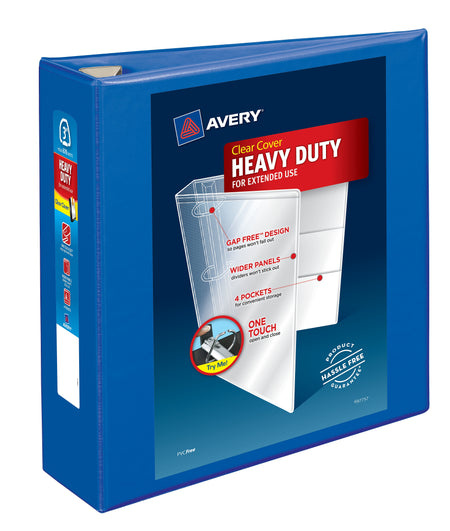 Avery Heavy Duty 3" 3-Ring View Binders, One Touch EZD Ring, Pacific Blue