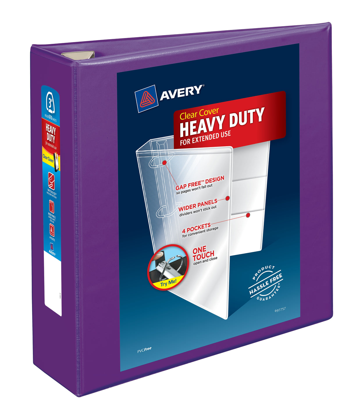 Avery Heavy Duty 3" 3-Ring View Binders, One Touch EZD Ring, Purple