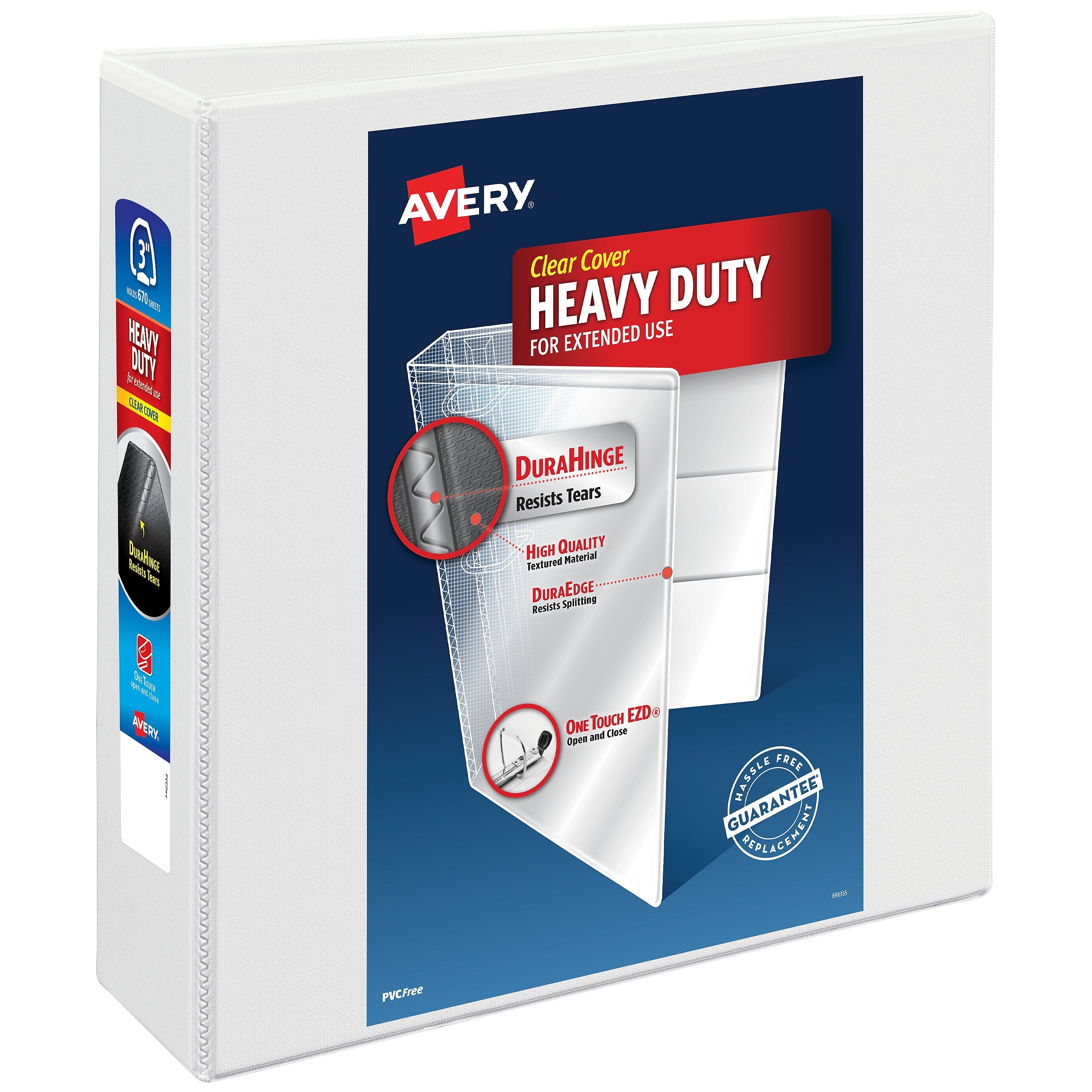 Avery Heavy Duty 3" 3-Ring View Binders, One Touch EZD Ring, White