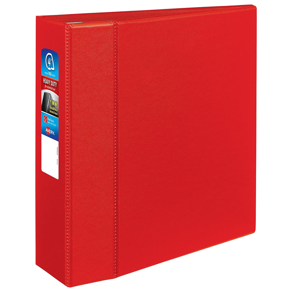 Avery Heavy Duty 4" 3-Ring Non-View Binders, D-Ring, Red