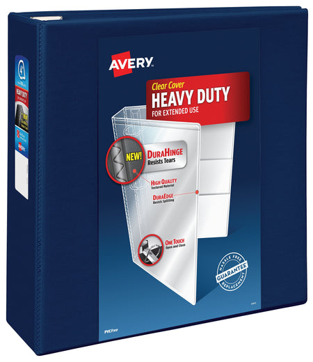 Avery Heavy Duty 4" 3-Ring View Binders, D-Ring, Navy Blue