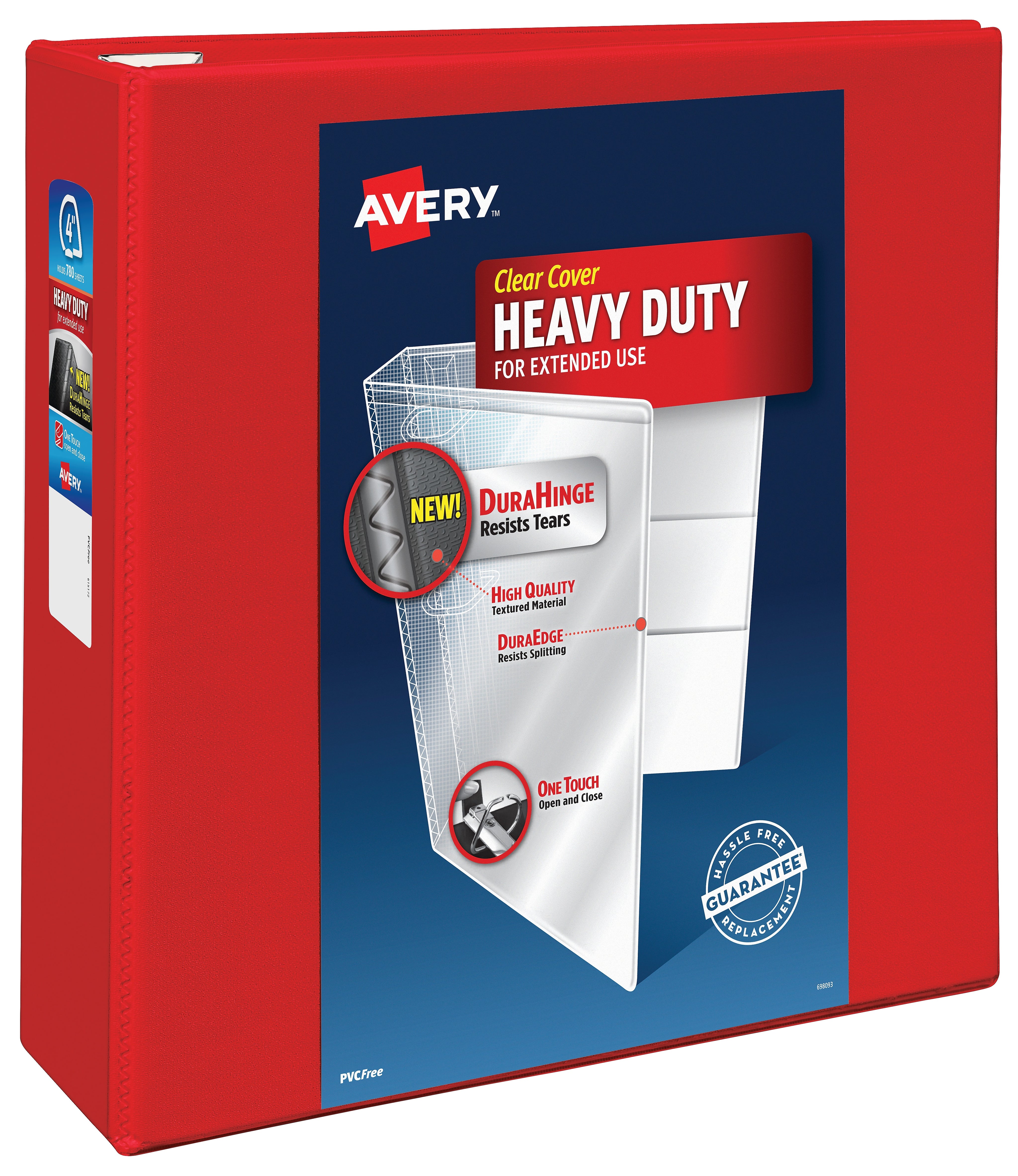 Avery Heavy Duty 4" 3-Ring View Binders, D-Ring, Red