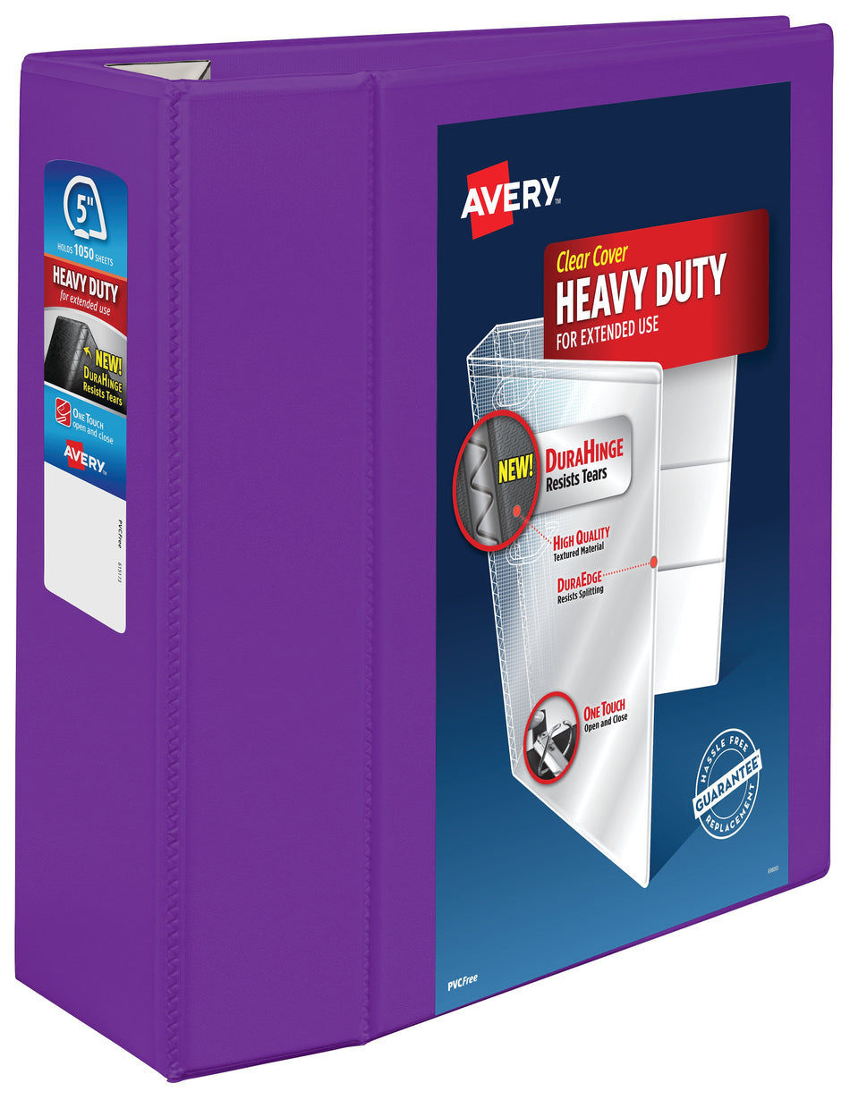 Avery Heavy Duty 5" 3-Ring View Binders, D-Ring, Purple