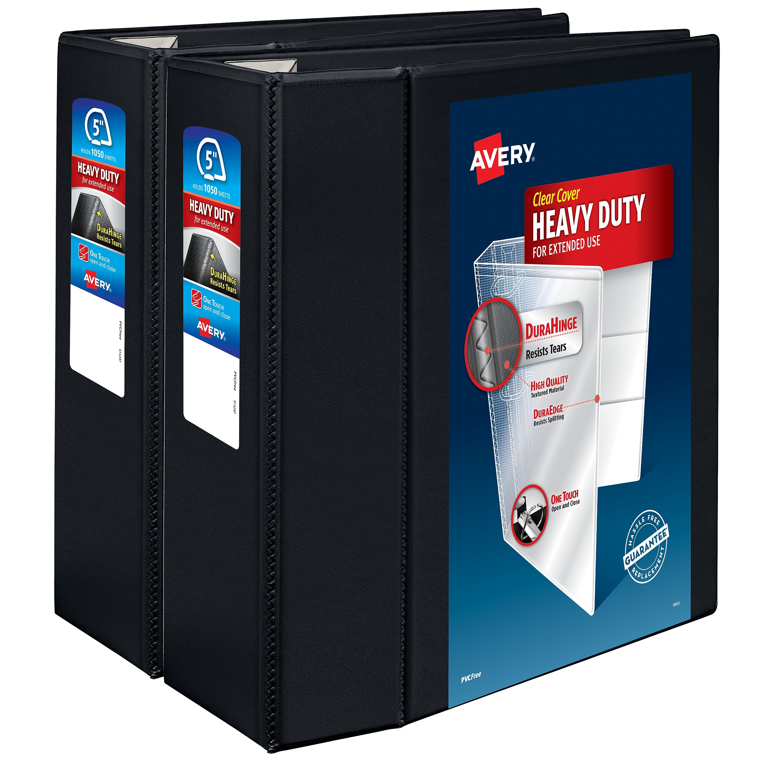 Avery Heavy Duty 5" 3-Ring View Binders, One Touch EZD Ring, Black 2/Pack