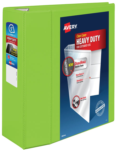 Avery Heavy Duty 5" 3-Ring View Binders, One Touch EZD Ring, Chartreuse