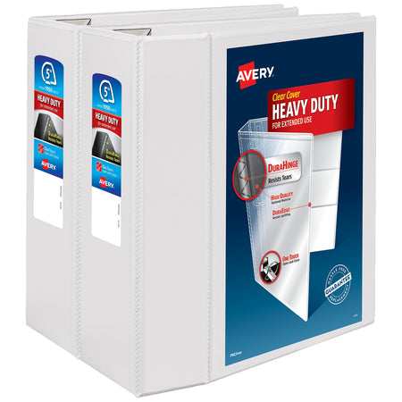 Avery Heavy Duty 5" 3-Ring View Binders, One Touch EZD Ring, White 2/Pack