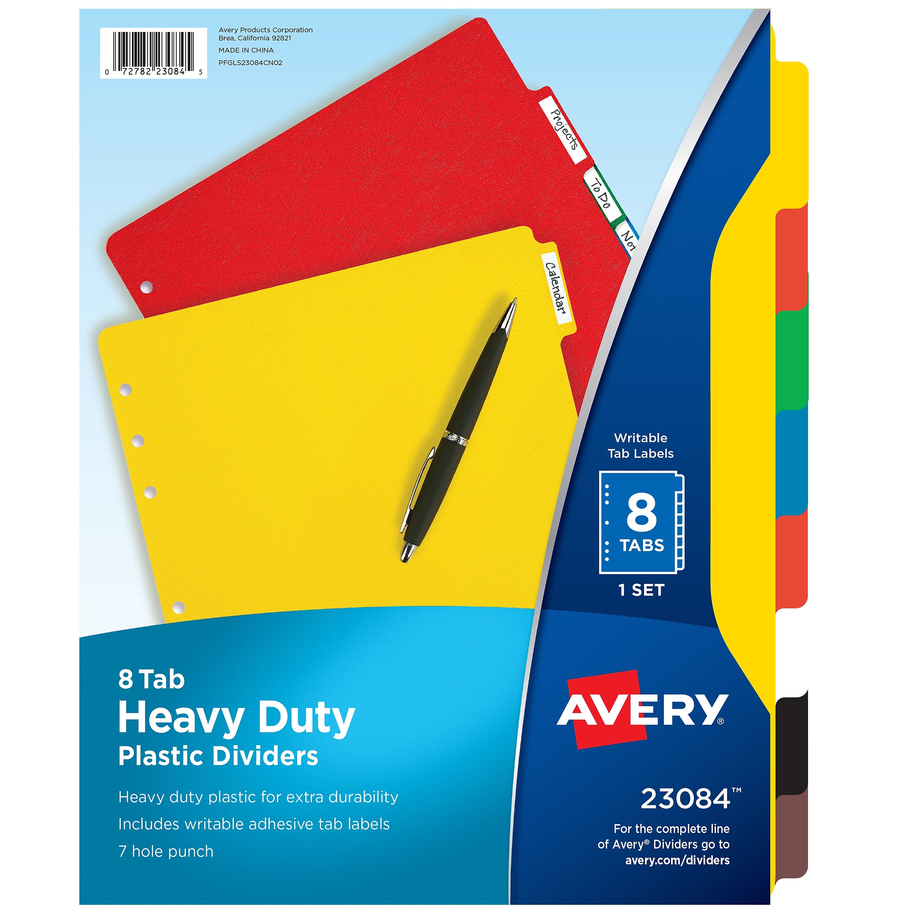 Avery Heavy-Duty Plastic Dividers with White Tab Labels, 8 Tabs, Multicolor