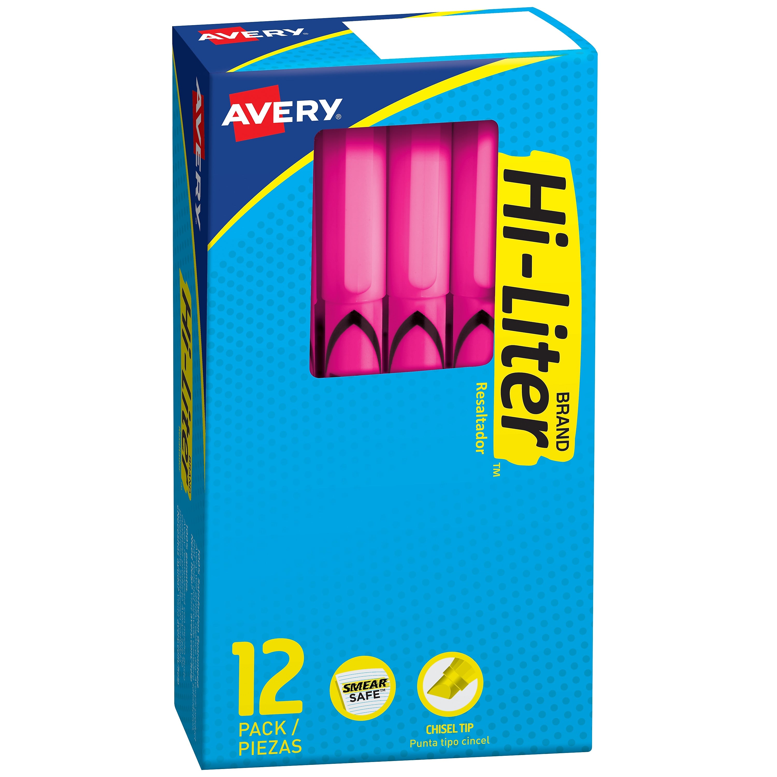 Avery Hi-Liter Stick Highlighters, Chisel, Pink, Dozen