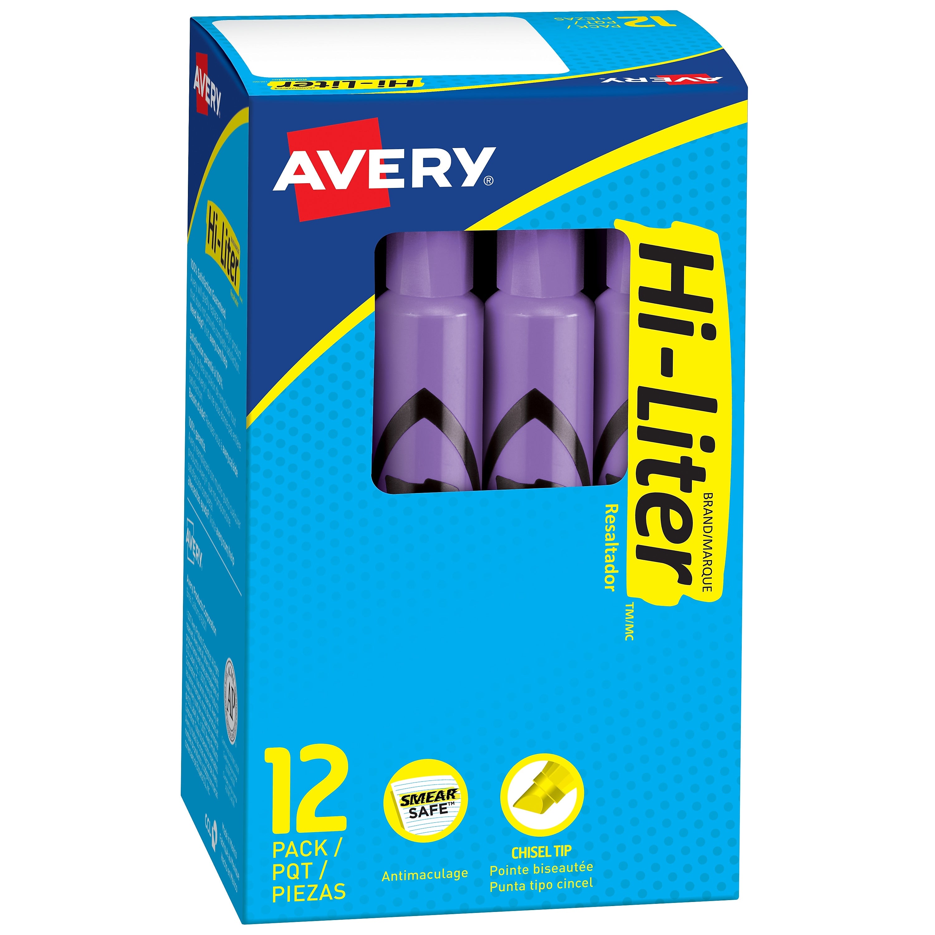 Avery Hi-Liter Tank Highlighter, Chisel Tip, Purple, Dozen