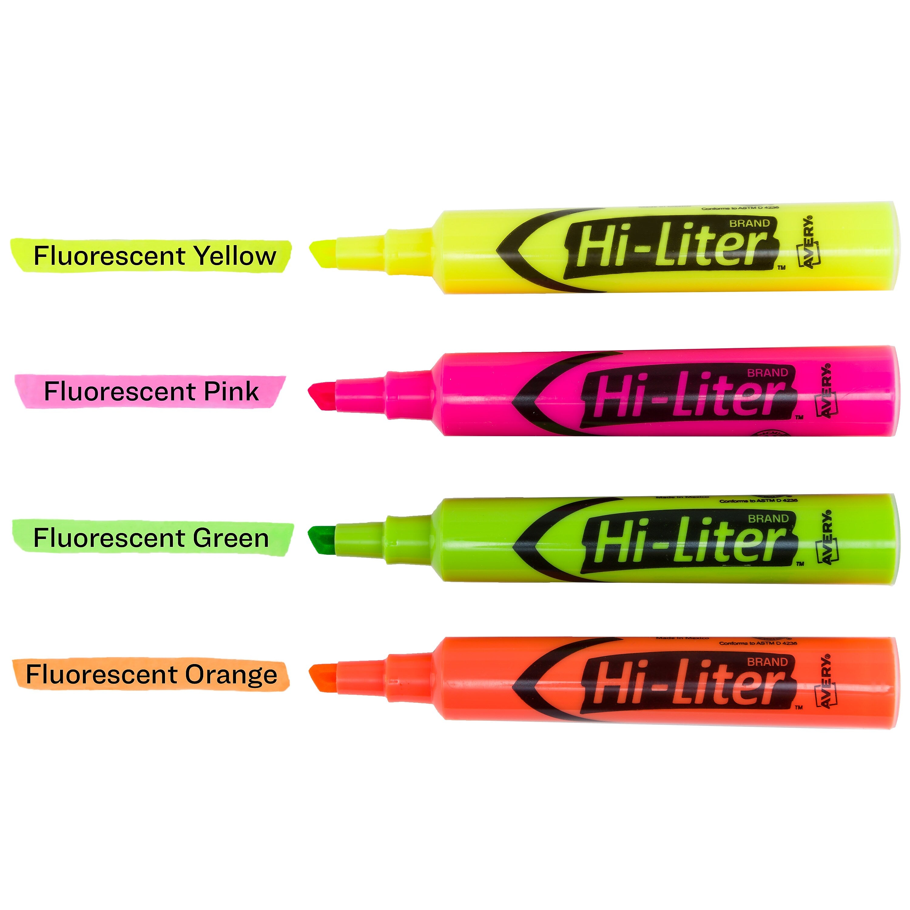 Avery Hi-Liter Tank Highlighters, Chisel, Assorted, 4/Pack