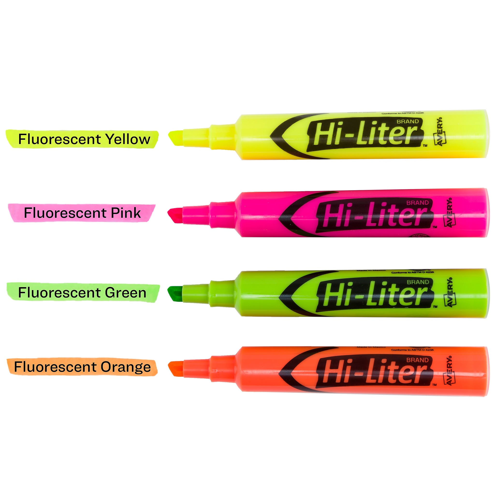 Avery Hi-Liter Tank Highlighters, Chisel, Assorted, 4/Pack