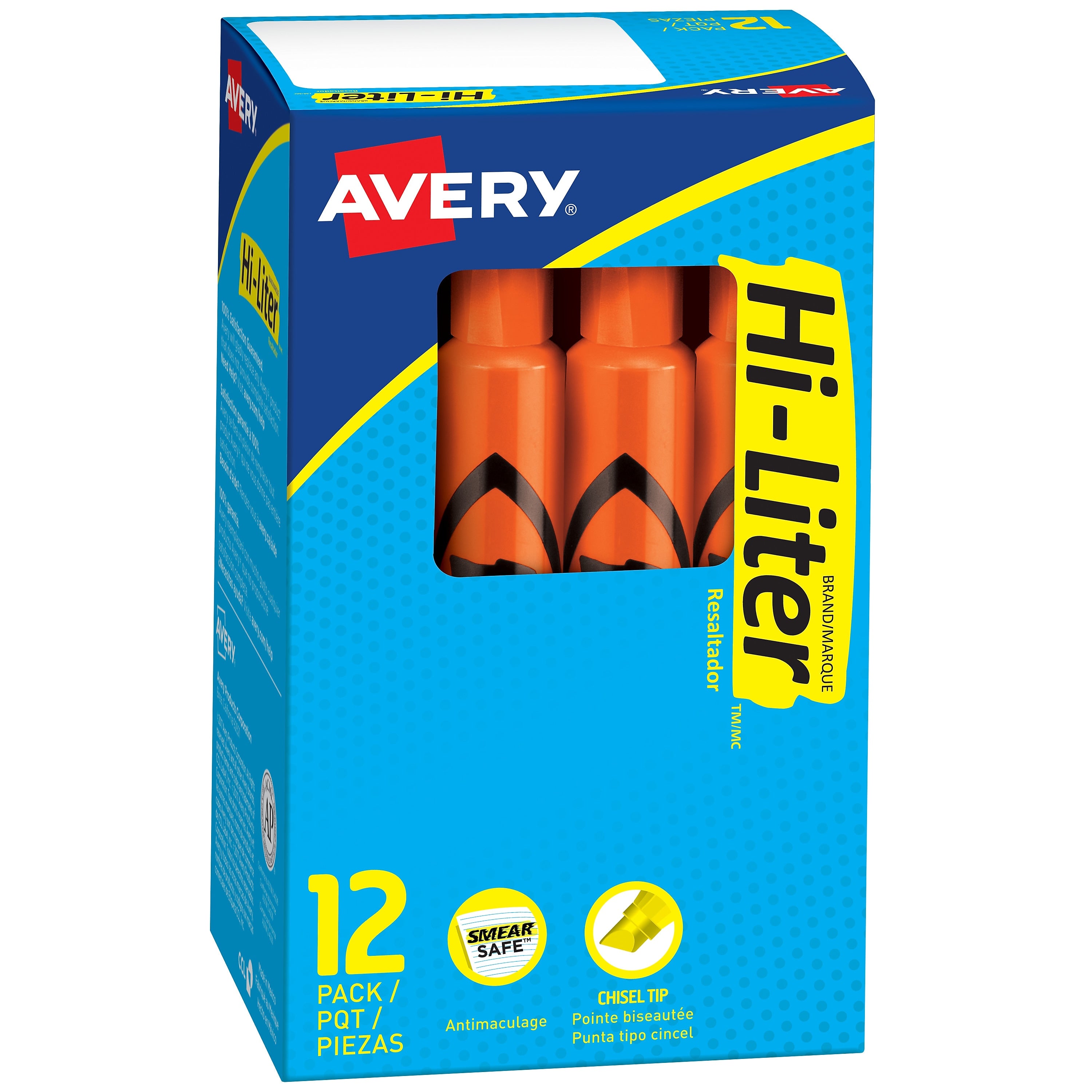 Avery Hi-Liter Tank Highlighters, Chisel, Orange, Dozen