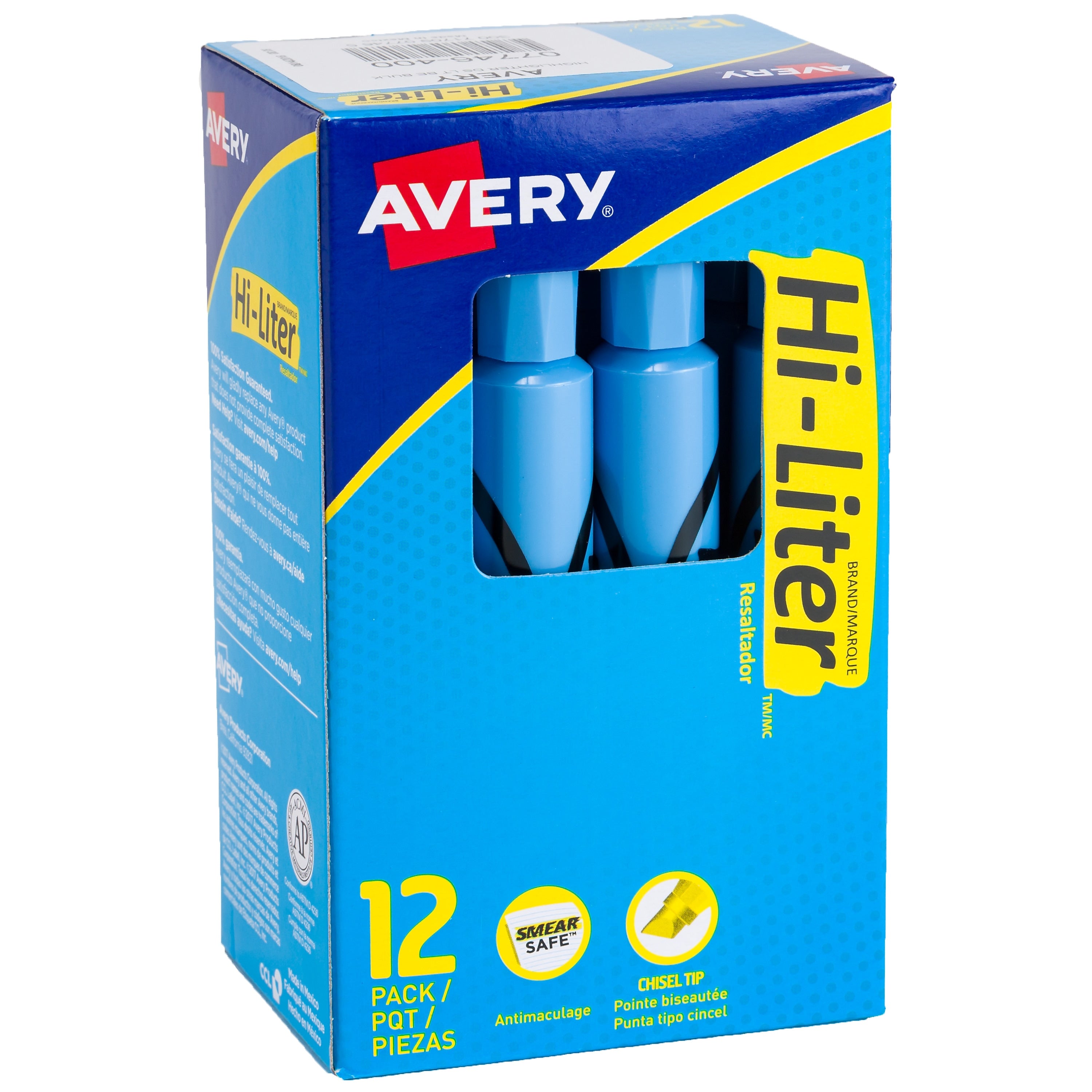 Avery Hi-Liter Tank Highlighters, Chisel Tip, Blue, Dozen