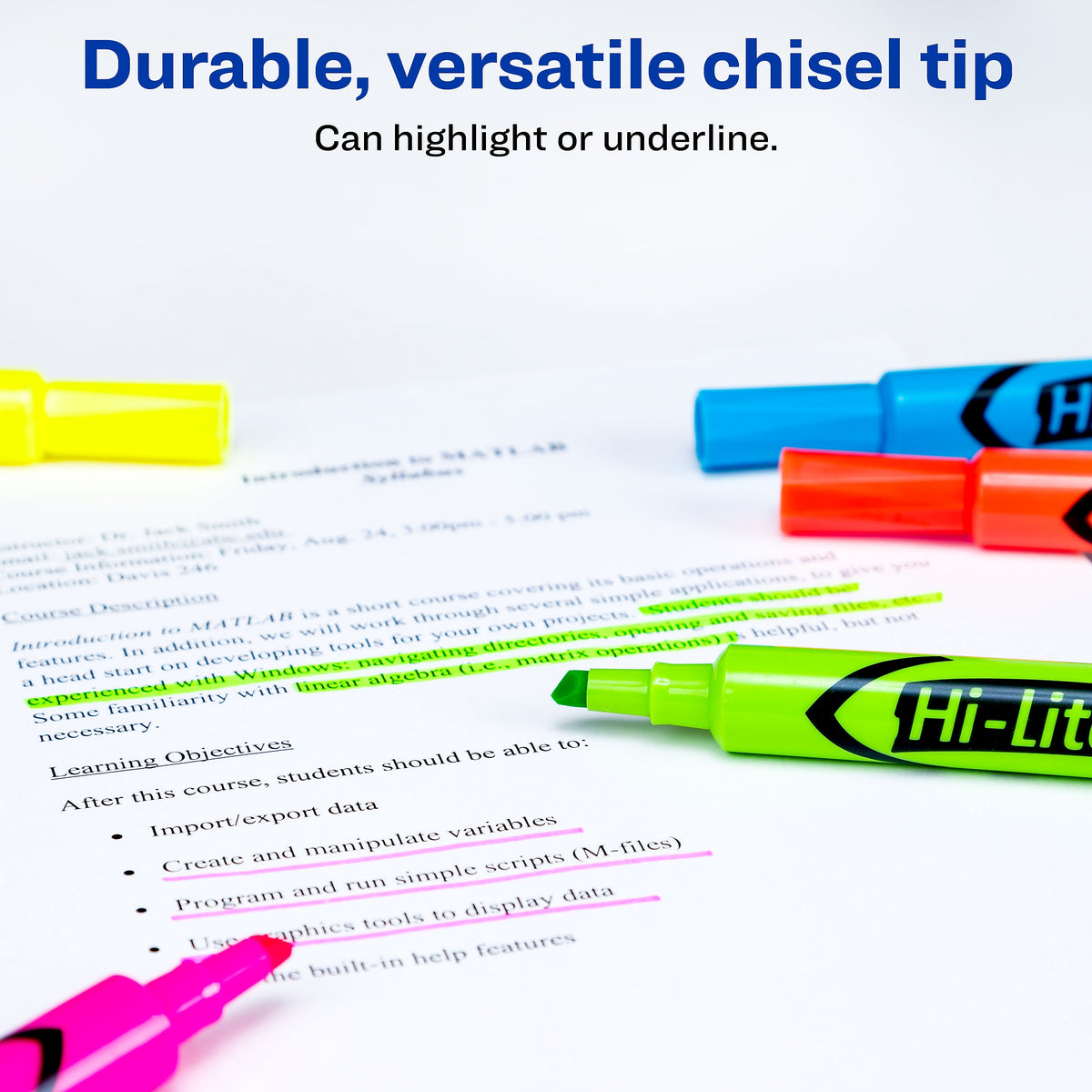 Avery HI-LITER The Original Tank Highlighters, Chisel, Assorted Fluorescent, 12/Set