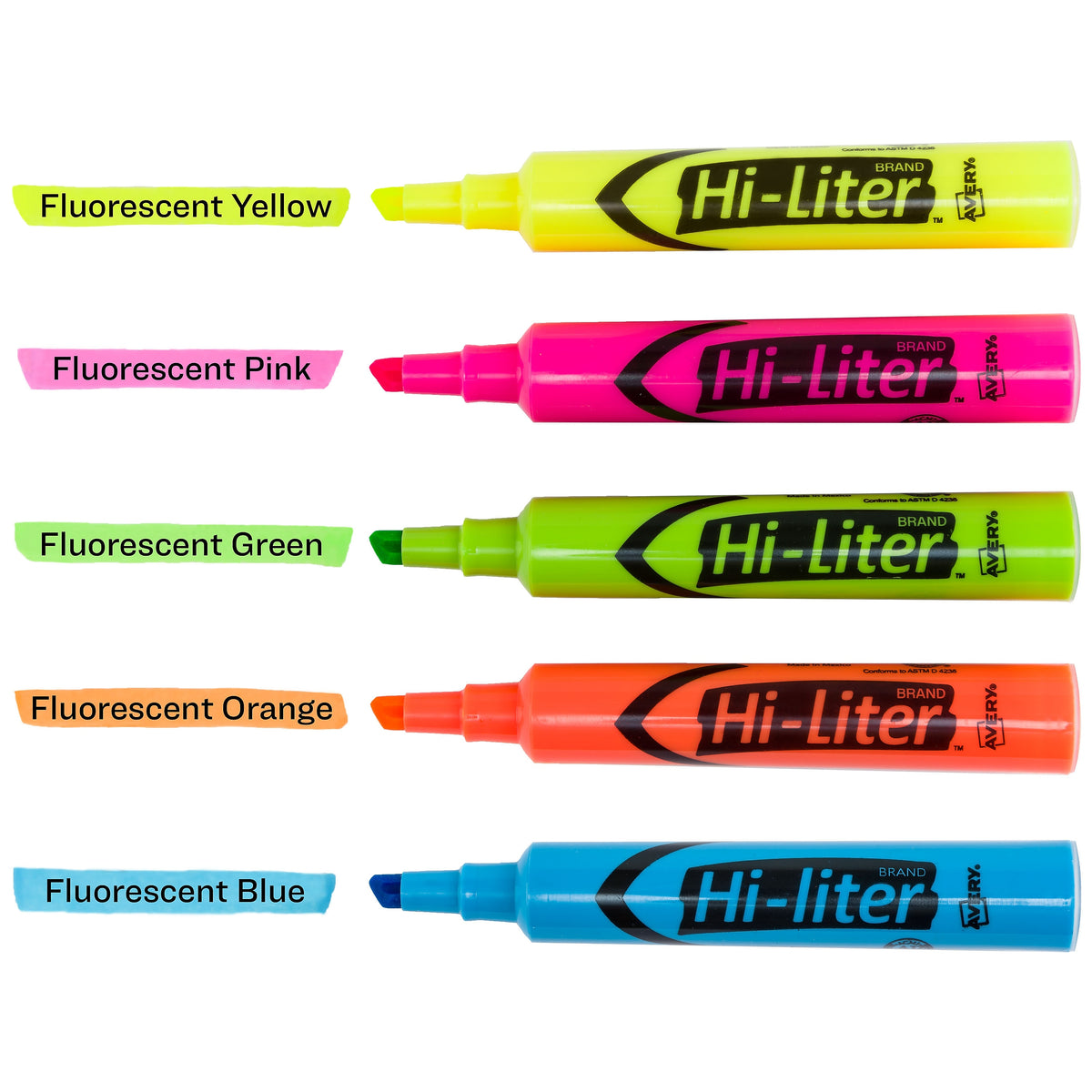 Avery HI-LITER The Original Tank Highlighters, Chisel, Assorted Fluorescent, 12/Set