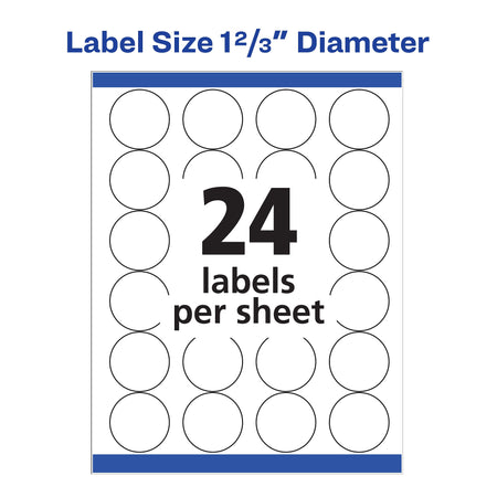 Avery High-Visibility Laser Specialty Labels, 1 2/3" Dia., White, 24 Labels/Sheet, 25 Sheets/Pack