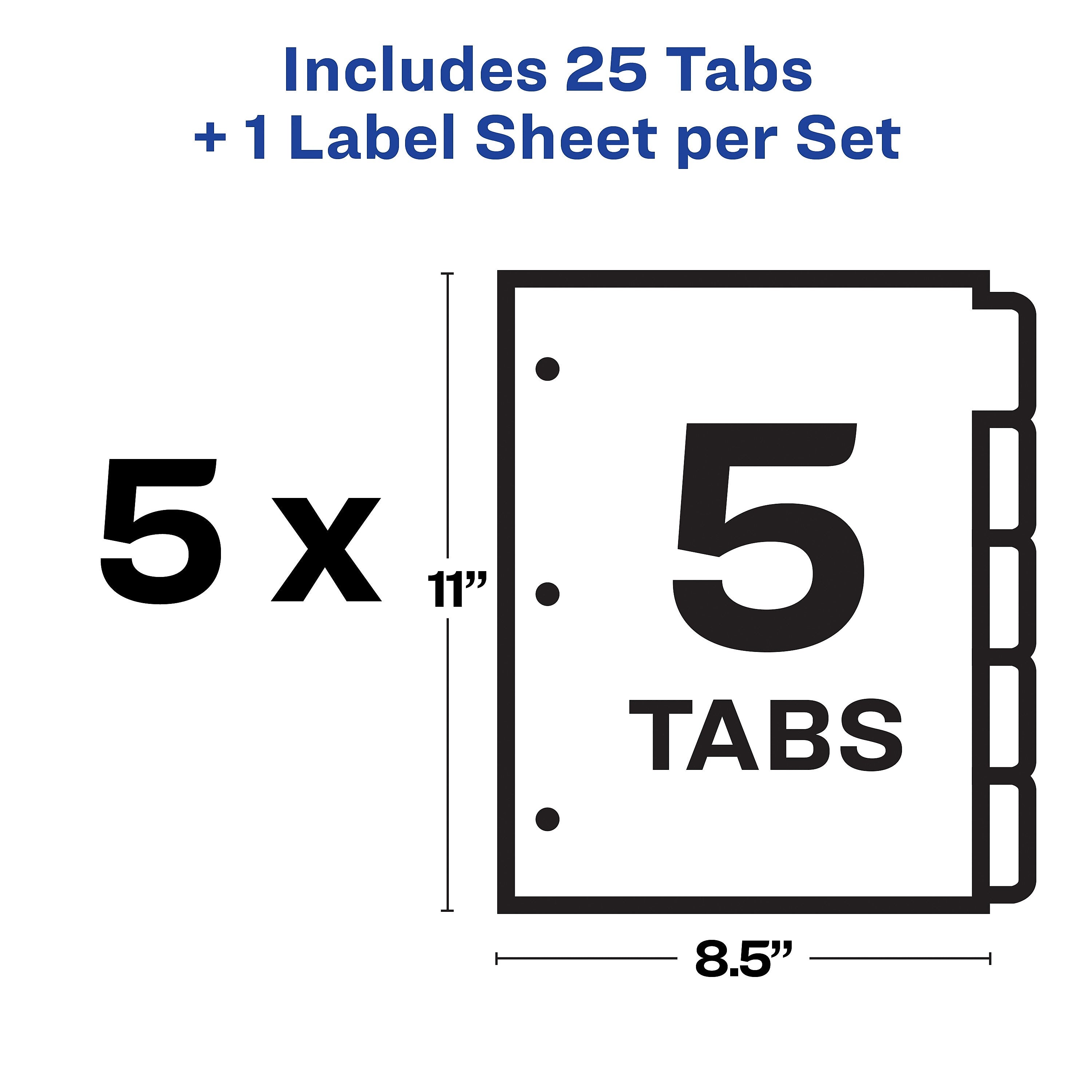 Avery Index Maker Big Tab Paper Dividers with Print & Apply Label Sheets, 5 Tabs, White, 5 Sets/Pack