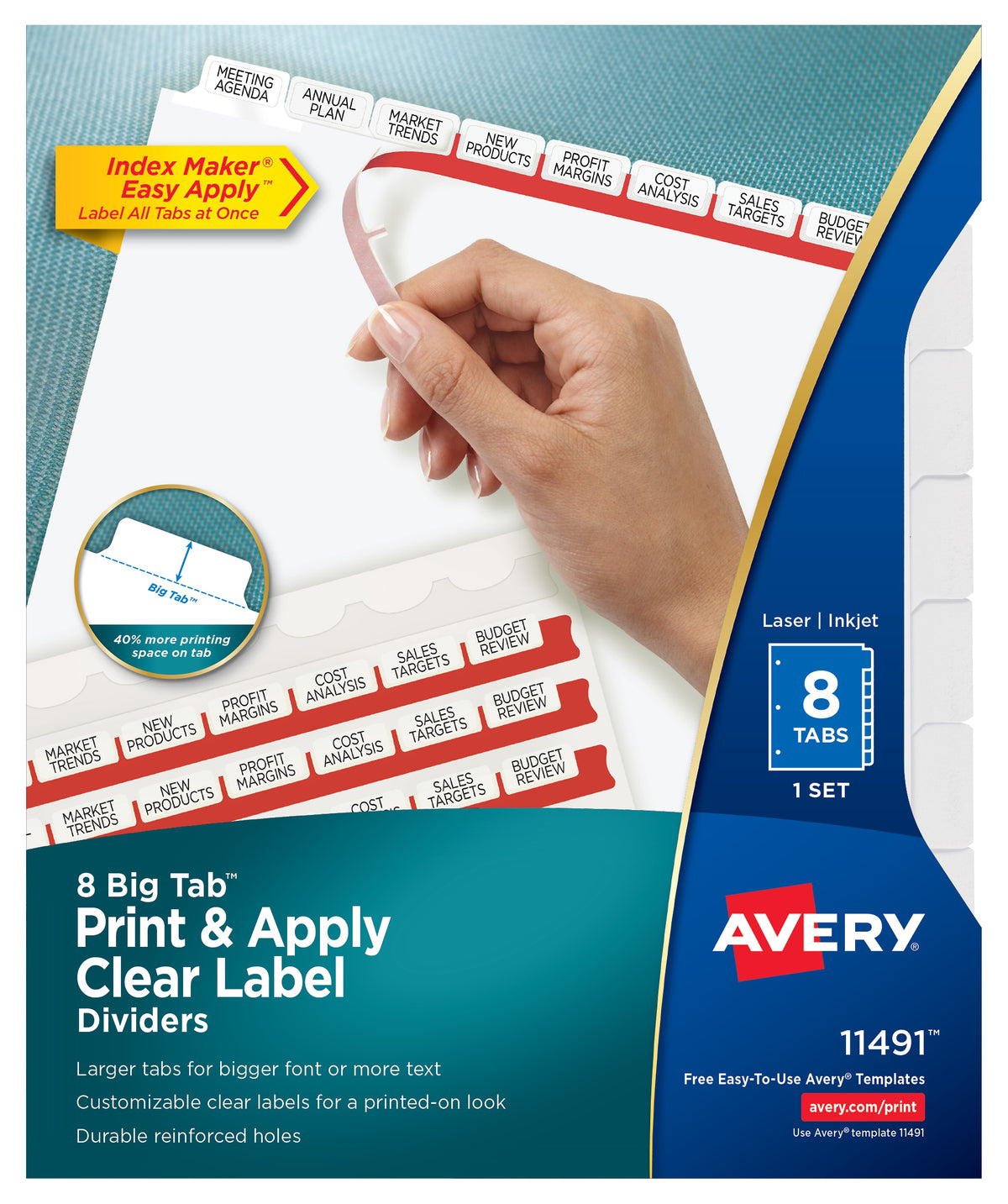 Avery Index Maker Big Tab Paper Dividers with Print & Apply Label Sheets, 8 Tabs, White