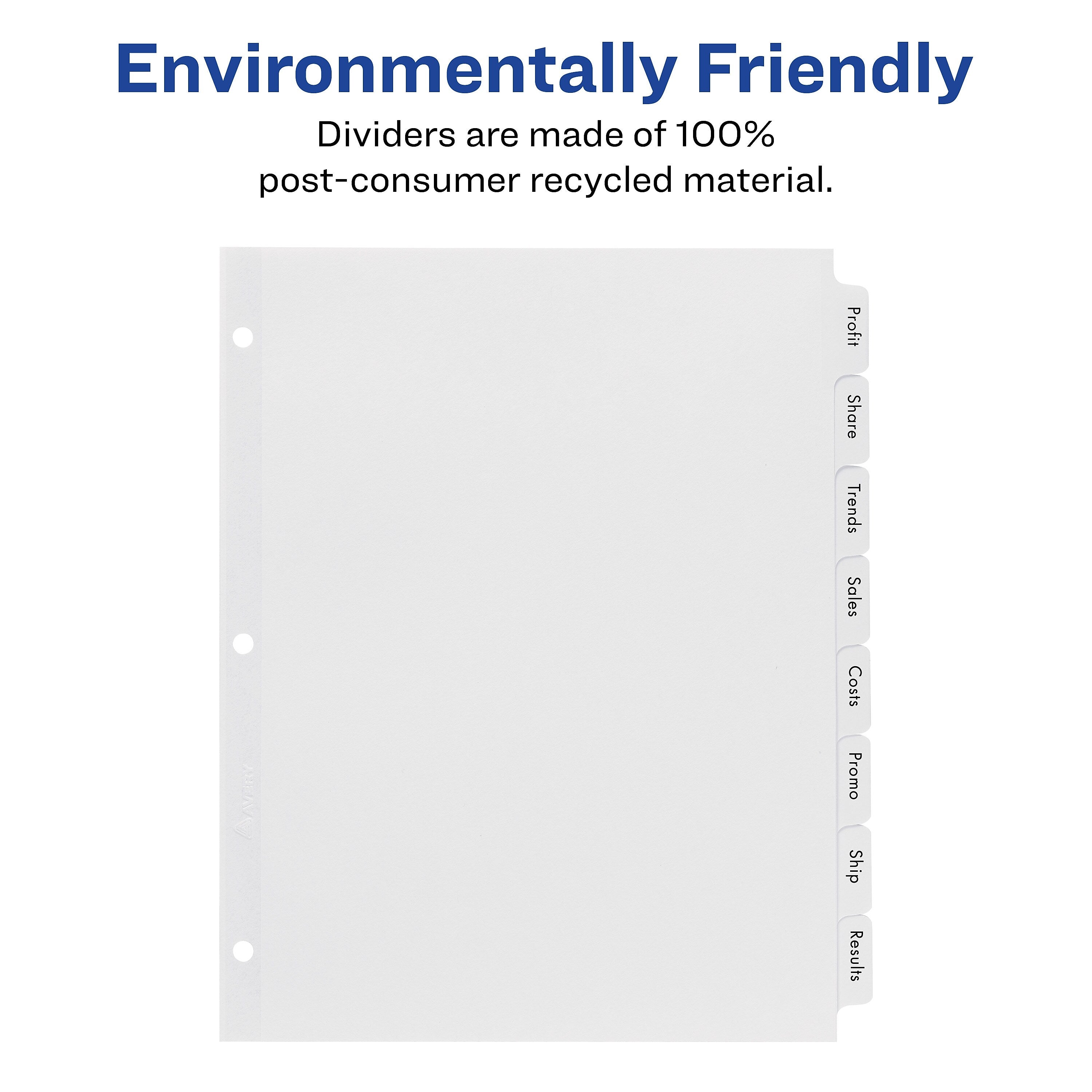 Avery Index Maker EcoFriendly Paper Dividers with Print & Apply Label Sheets, 8 Tab, White, 5 Sets/Pack