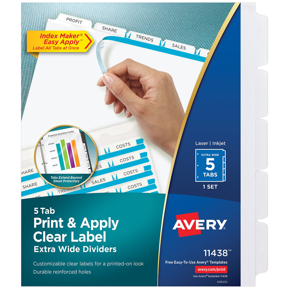 Avery Index Maker Extra-Wide Paper Dividers with Print & Apply Label Sheets, 5 Tabs, White