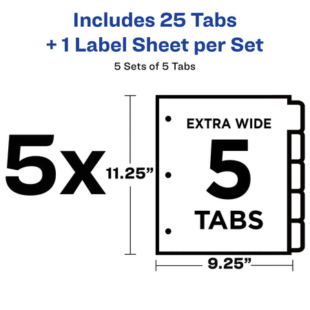 Avery Index Maker Extra-Wide Paper Dividers with Print & Apply Label Sheets, 5 Tabs, White, 5 Sets/Pack