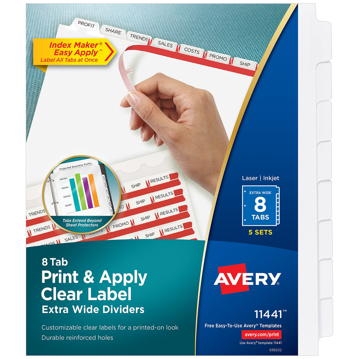 Avery Index Maker Extra-Wide Paper Dividers with Print & Apply Label Sheets, 8 Tabs, White, 5 Sets/Pack