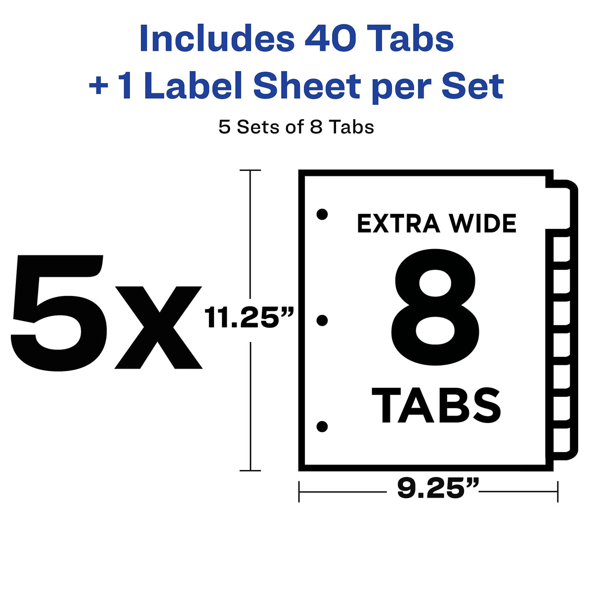 Avery Index Maker Extra-Wide Paper Dividers with Print & Apply Label Sheets, 8 Tabs, White, 5 Sets/Pack