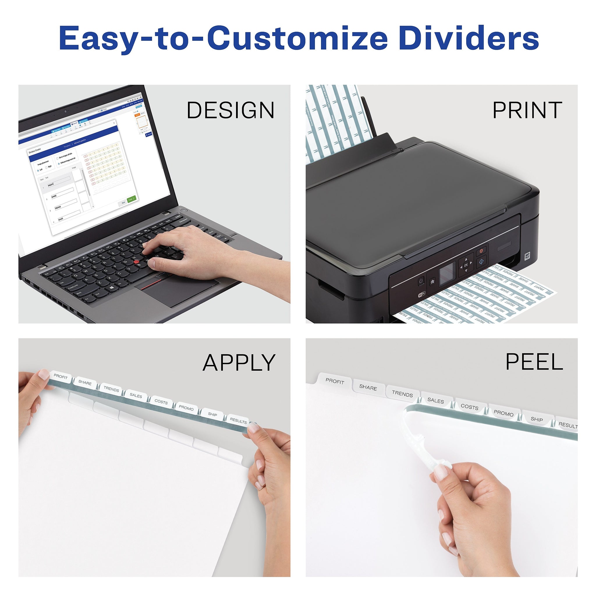 Avery Index Maker Paper Dividers with Print & Apply Label Sheets, 12 Tabs, Multicolor, 5 Sets/Pack