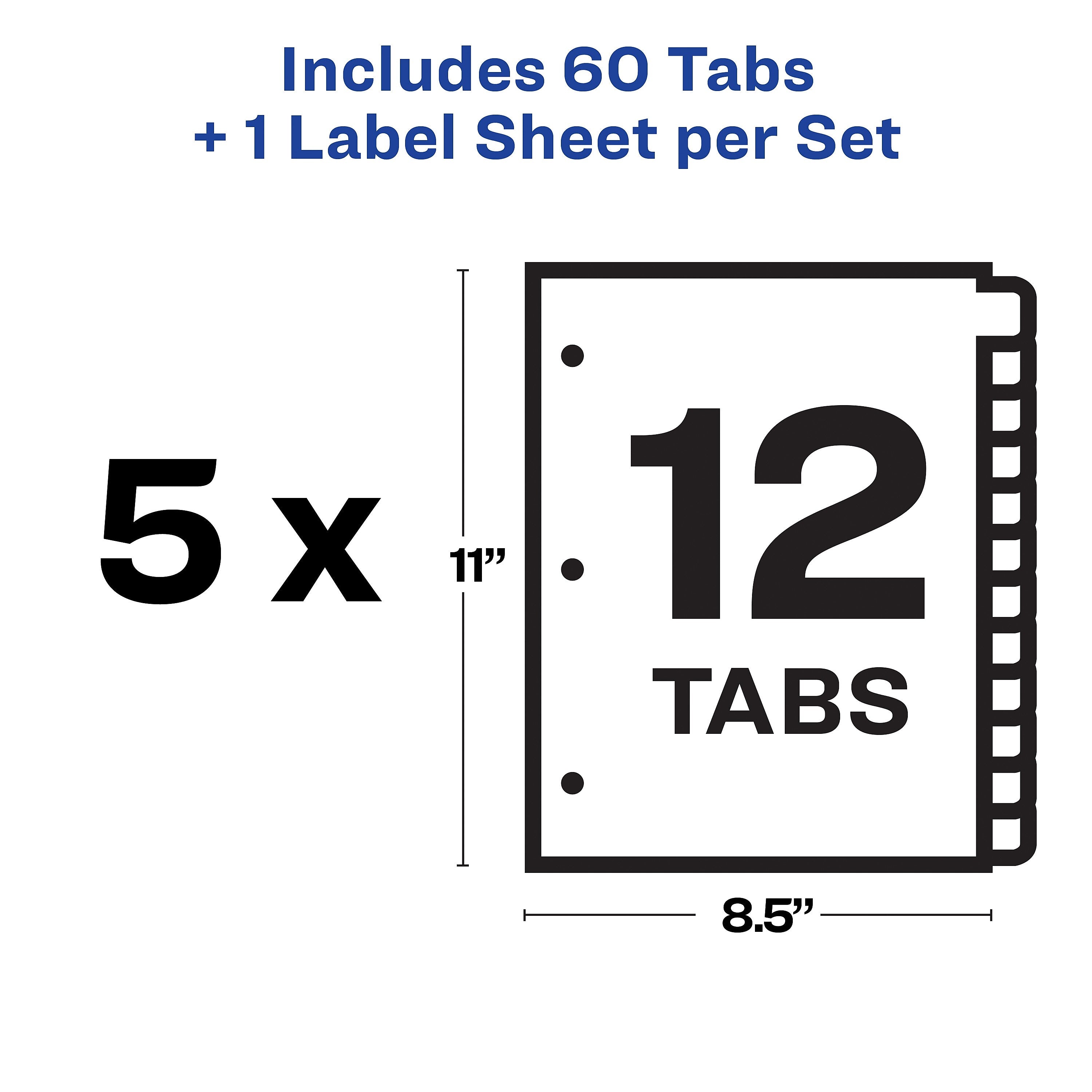 Avery Index Maker Paper Dividers with Print & Apply Label Sheets, 12 Tabs, Multicolor, 5 Sets/Pack