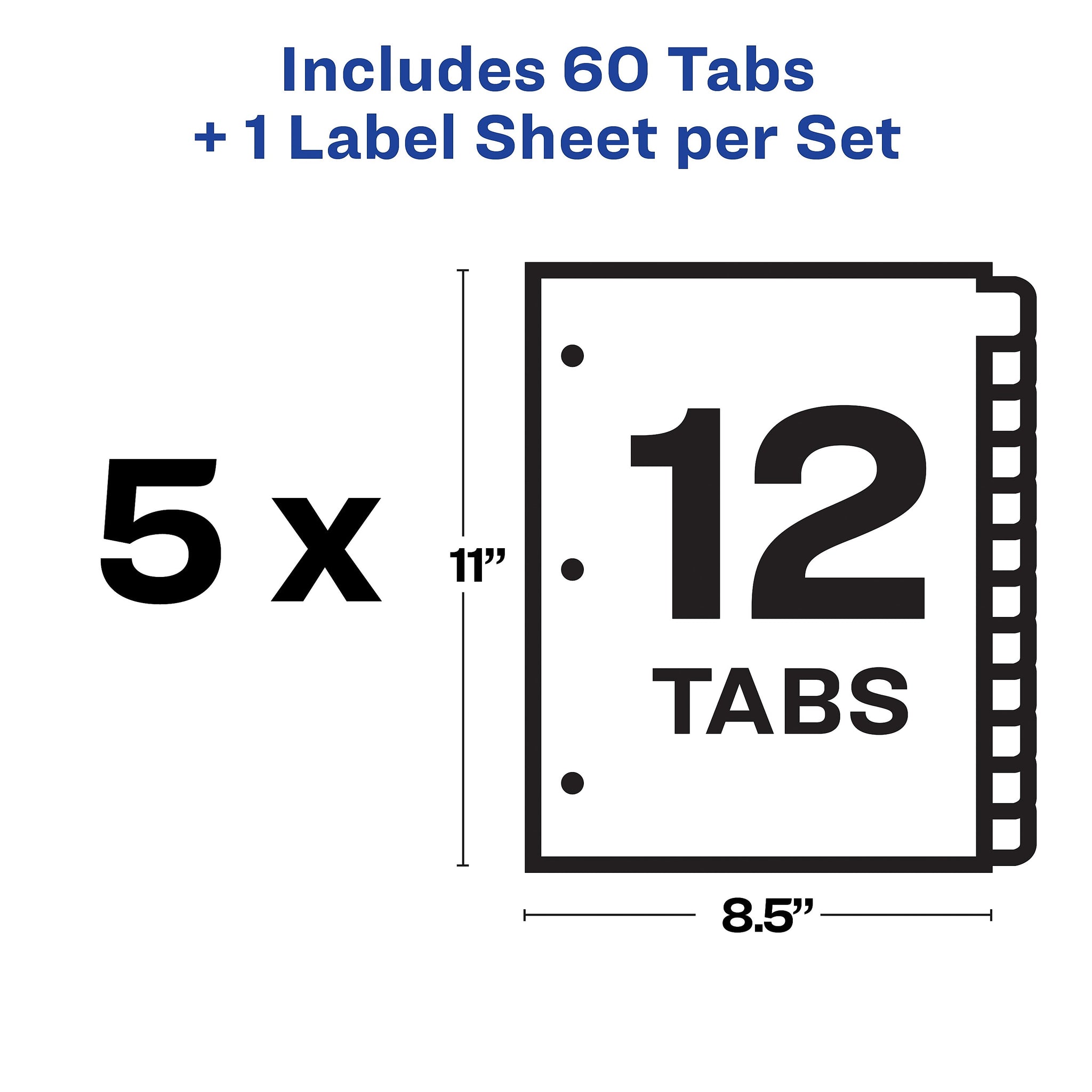 Avery Index Maker Paper Dividers with Print & Apply Label Sheets, 12 Tabs, Multicolor, 5 Sets/Pack