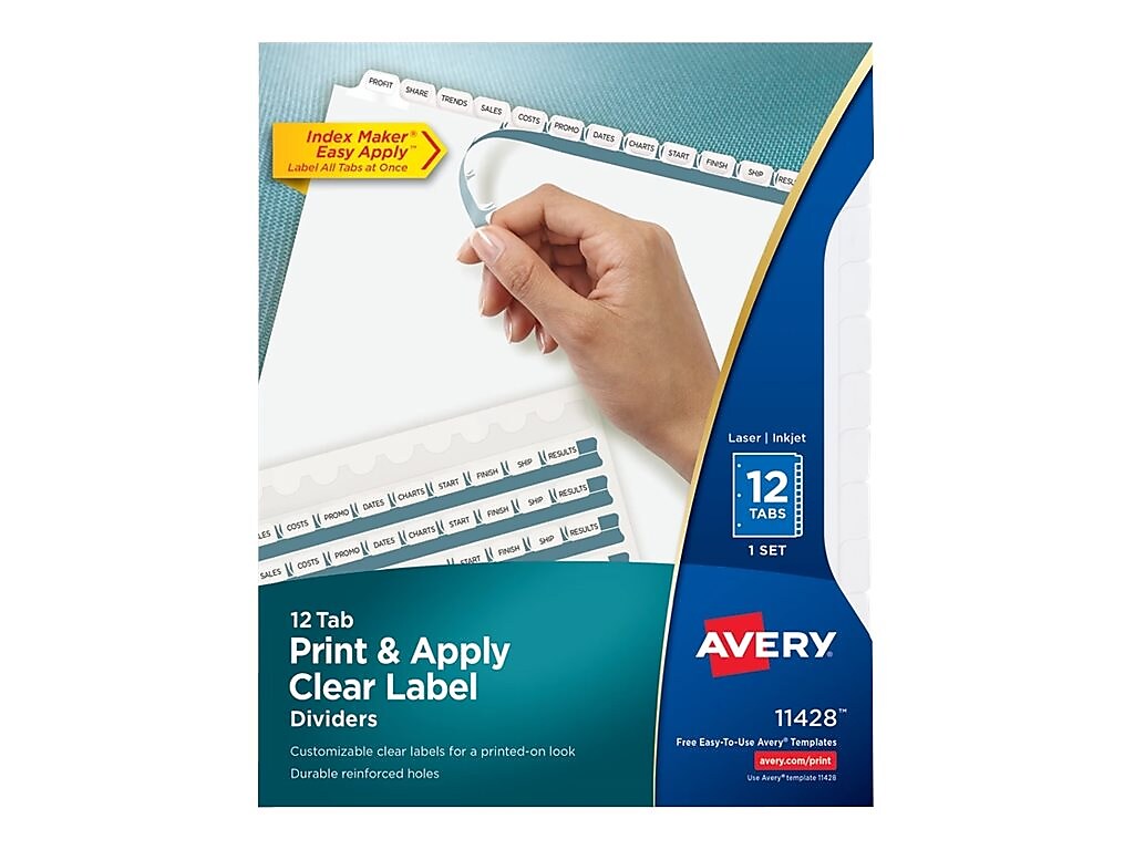 Avery Index Maker Paper Dividers with Print & Apply Label Sheets, 12 Tabs, White