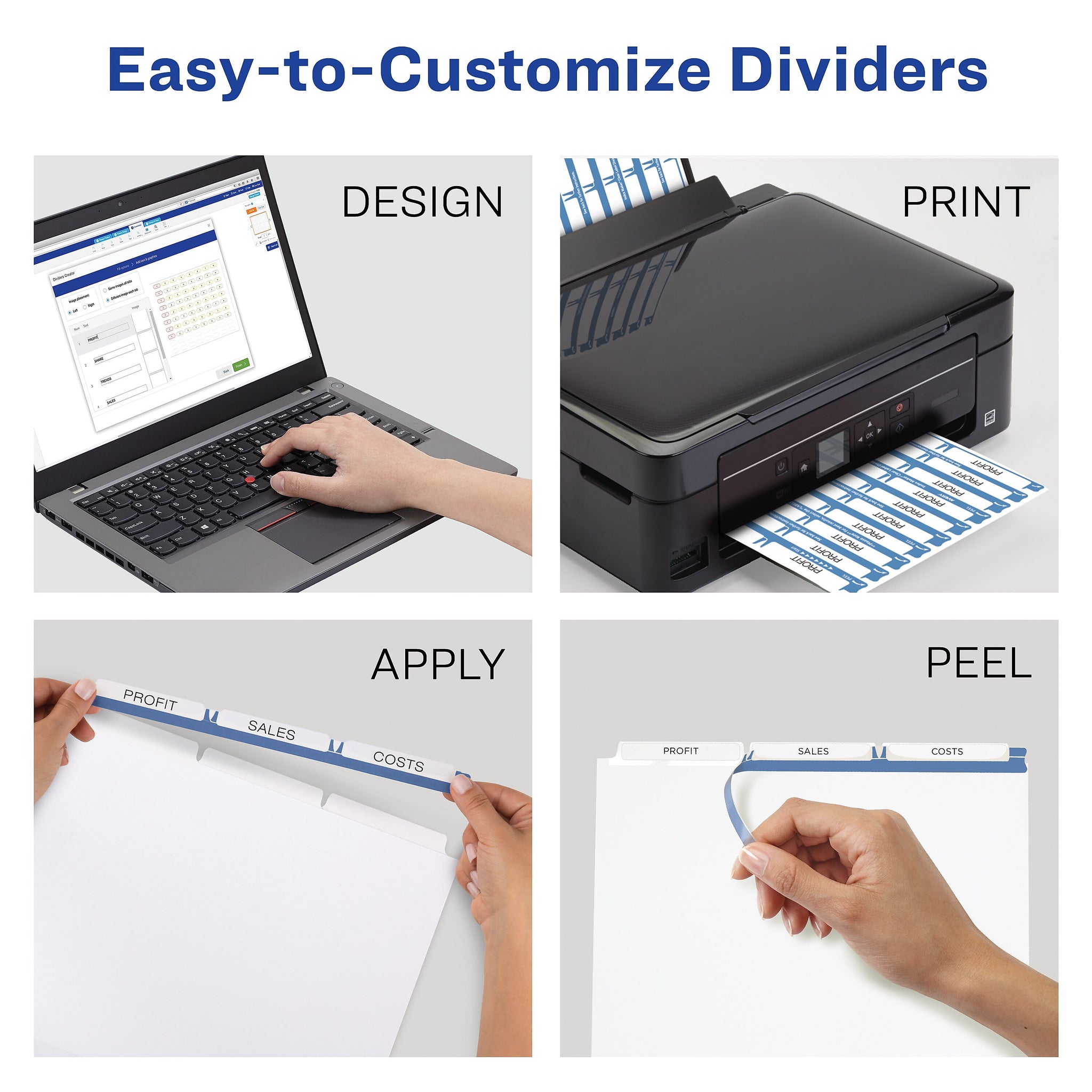 Avery Index Maker Paper Dividers with Print & Apply Label Sheets, 3 Tabs, White, 25 Sets/Pack