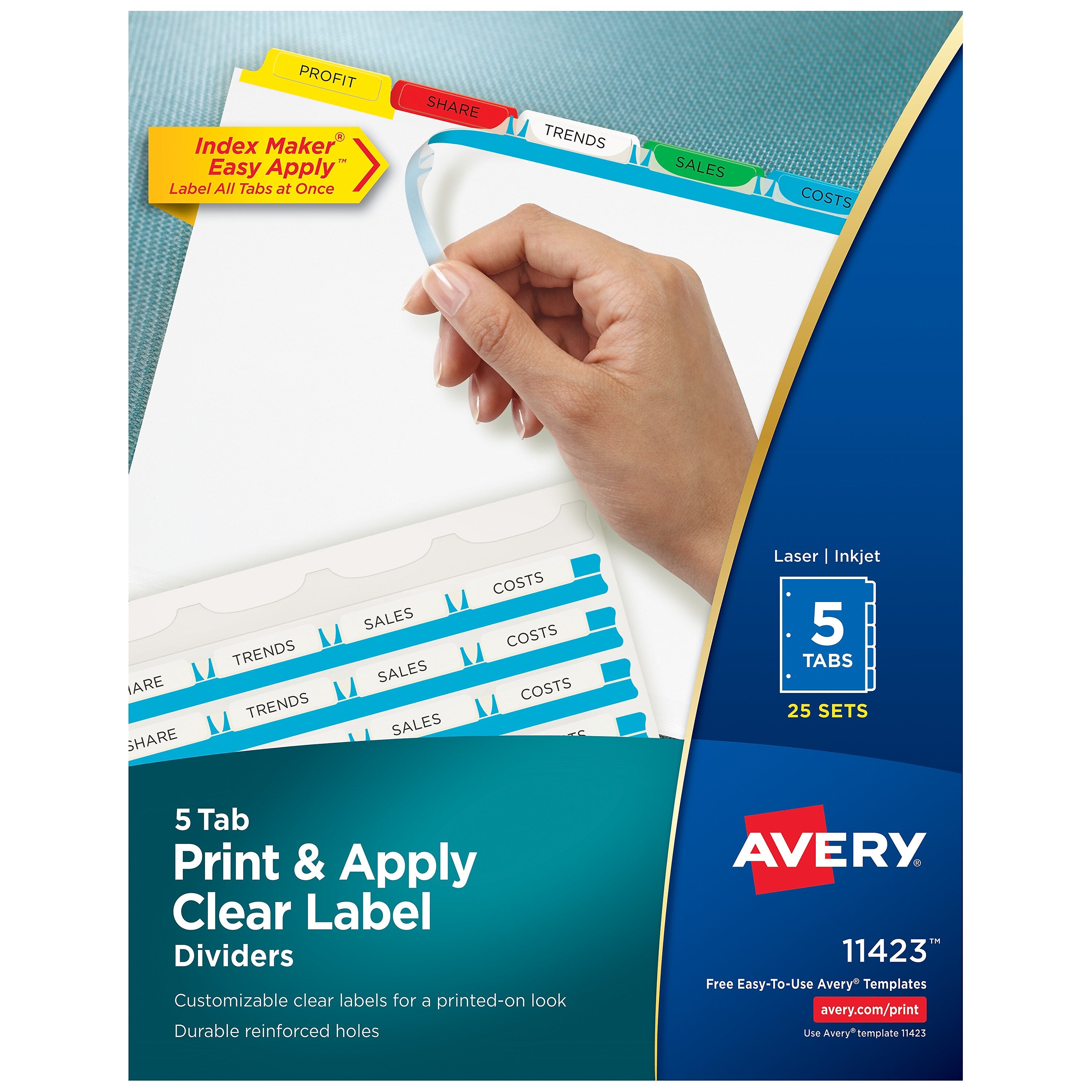 Avery Index Maker Paper Dividers with Print & Apply Label Sheets, 5 Tabs, Multicolor, 25 Sets/Pack
