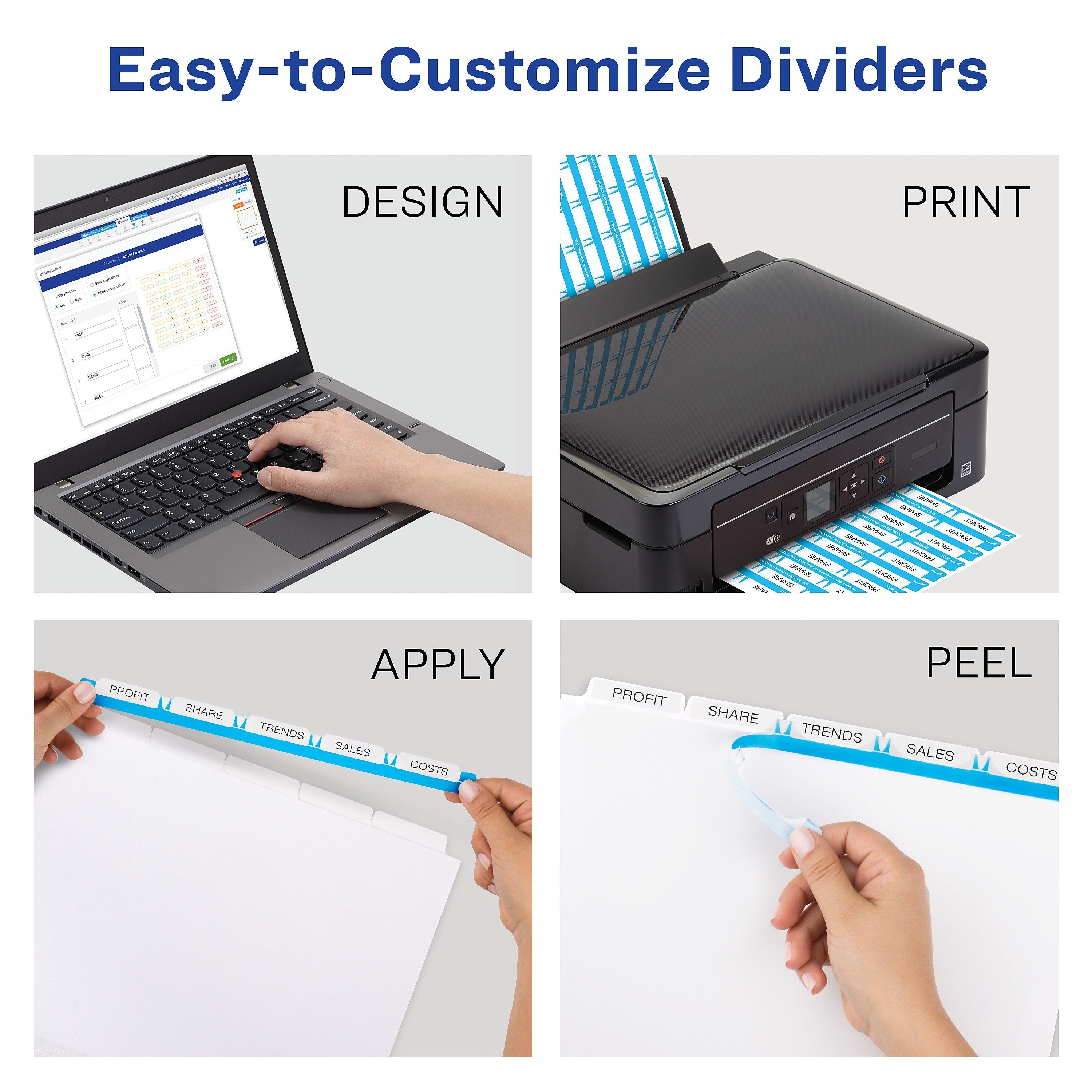 Avery Index Maker Paper Dividers with Print & Apply Label Sheets, 5 Tabs, Multicolor, 25 Sets/Pack