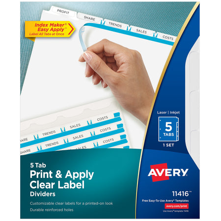 Avery Index Maker Paper Dividers with Print & Apply Label Sheets, 5 Tabs, White