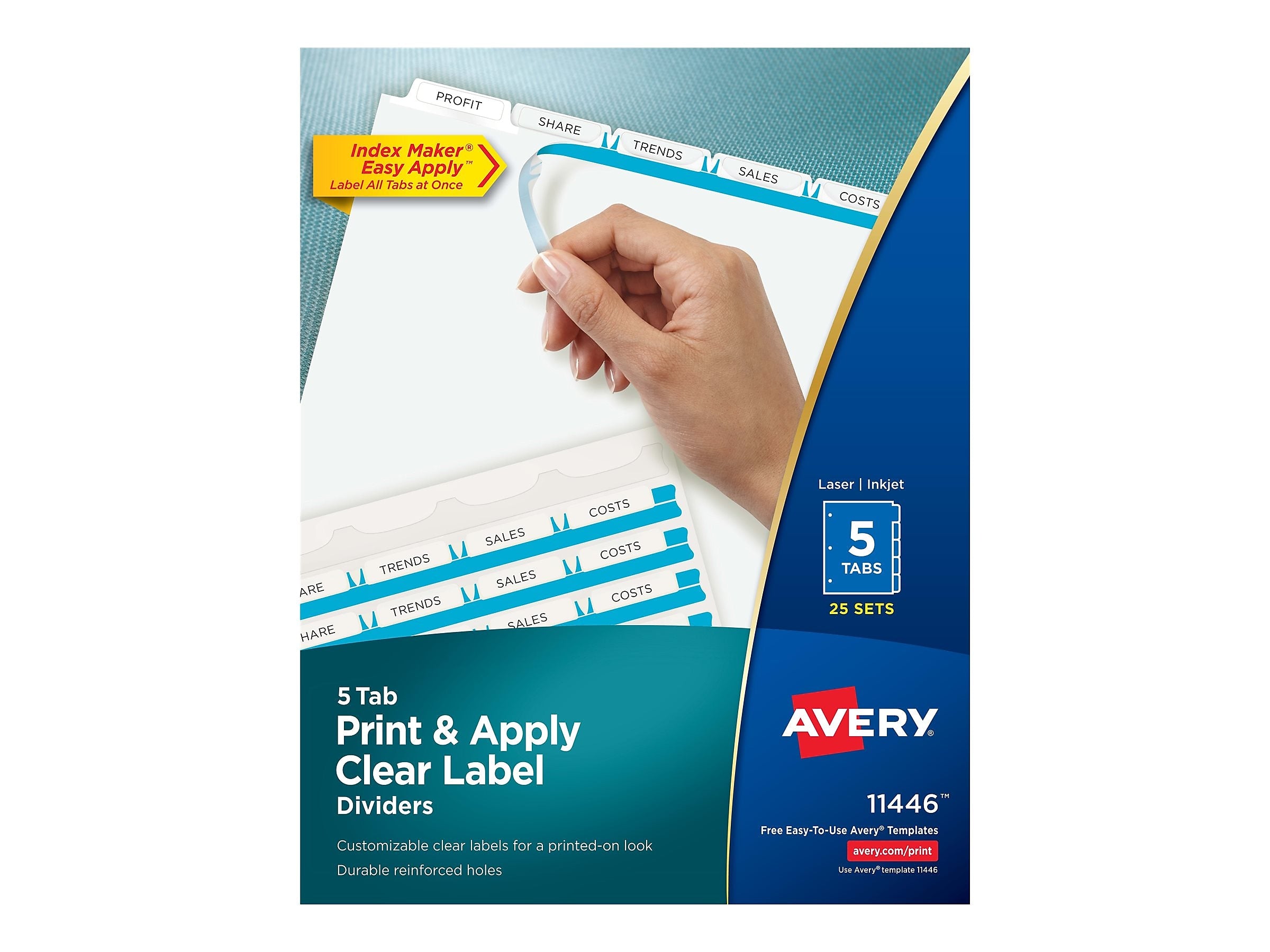 Avery Index Maker Paper Dividers with Print & Apply Label Sheets, 5 Tabs, White, 25 Sets/Pack