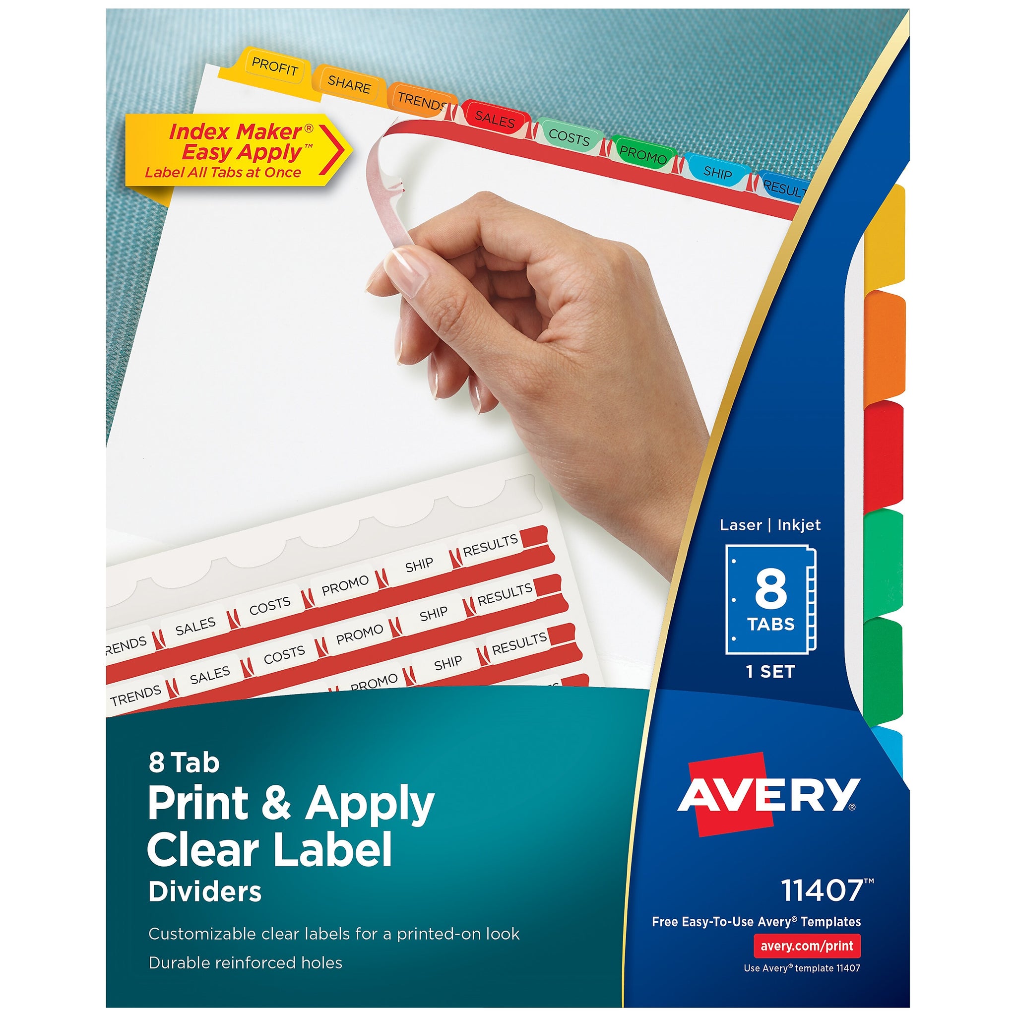 Avery Index Maker Paper Dividers with Print & Apply Label Sheets, 8 Tabs, Multicolor